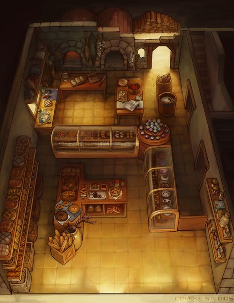 Fantasy Merchant Shop, Dnd Store Art, Dnd Bakery Map, Dnd Merchant Shop, Dnd Coffee Shop, Bakery Fantasy Art, Ideas For Bakery Shop, Dnd Interior Map, Dnd Shop Art