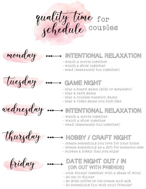 Date Night Schedule, Date Ideas This Or That, Marriage Date Ideas, Weekly Date Night Ideas, Quality Time Ideas, Couple Routine, Date Night With Husband, Printable Schedule, Romantic Date Night Ideas