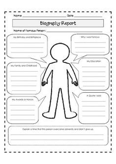 Biography Activities 3rd Grade, Biography Project Elementary, Research Worksheet, Body Biography, Biography Activity, Biography Report, Biography Template, Biography Projects, Biography Project