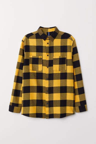 H&M - Cotton Flannel Shirt - Yellow Yellow Flannel Outfit, Fall Flannel Button-up Shirt, Mh Aesthetic, Yellow Plaid Shirt Women, Grunge Flannel Shirt, Yellow Flannel Shirt, Plaid Flannel Grunge Shirt, Yellow Flannel, Plaid Shirt Outfits