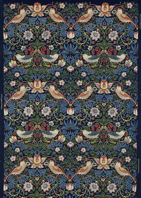 William Morris. Strawberry thief. 1883 <:((((><( Maximalist Goth, Entrance Wallpaper, Carlo Bugatti, The Strawberry Thief, William Morris Strawberry Thief, Edward Burne Jones, Alfons Mucha, William Morris Designs, Arts And Crafts Furniture