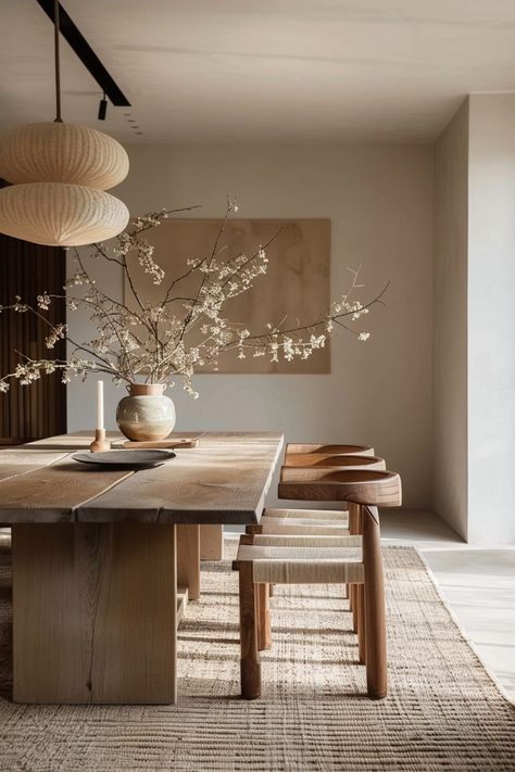 20 Japandi Dining Rooms That Blend Elegance and Simplicity! - My Decor Inspo Dining Room Wabi Sabi, Japandi Coastal, Japandi Dining Room Design, Japandi Dining Room, Japandi Dining, Muji Style, Scandinavian Dining Room, Wabi Sabi Interior, Japandi Interiors