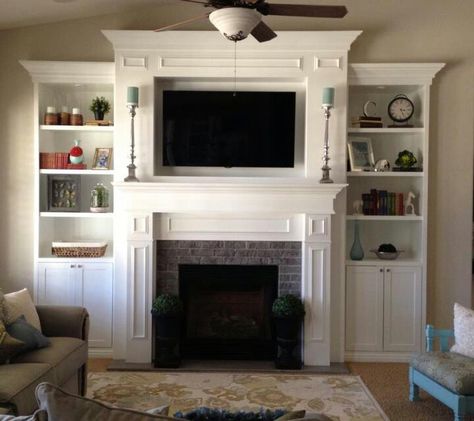 Want this Bookshelves Around Fireplace, Tv Stand Bookshelf, Tv Over Fireplace, Fireplace Entertainment Center, Fireplace Entertainment, Fireplace Built Ins, White Fireplace, Custom Fireplace, Flat Screen Tv