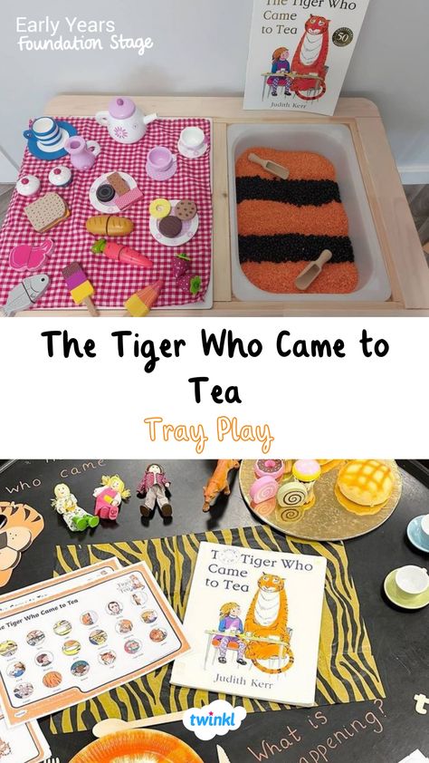 Enjoy exploring The Tiger Who Came to Tea with these great activities. Thanks to @playideaswithapril @misscteacher World Book Week Activities, The Tiger That Came To Tea Activities, The Tiger Who Came To Tea Eyfs, Tiger Tea Party, Eyfs Book Activities, Tiger Came To Tea Activities, Tiger Who Came To Tea Tuff Tray, World Book Day Activities For Toddlers, Tiger Who Came To Tea Party