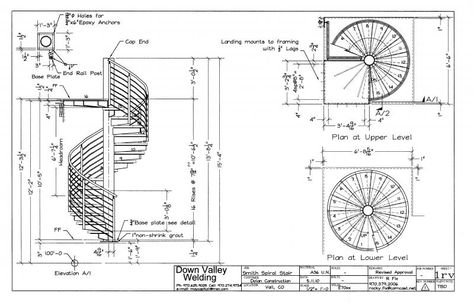 Rocky Mountain Design & Fabrication - Steel Detailing Staircase Dimensions, Spiral Staircase Dimensions, Spiral Staircase Plan, Stair Dimensions, How To Draw Stairs, Spiral Stairs Design, Rustic Stairs, Spiral Stair, Building Stairs