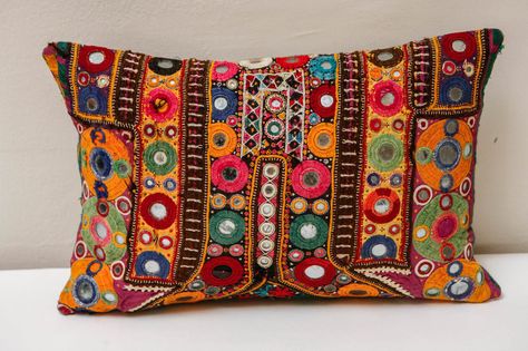 Vintage Indian Shisha Mirrorwork Pillow image 8 Sindhi Culture, Cheap Pillows, Designer Bed Sheets, Indian Pillows, Indian Theme, Asian Textiles, Wool Throw Pillows, Patchwork Pillow, Boho Bedroom Decor