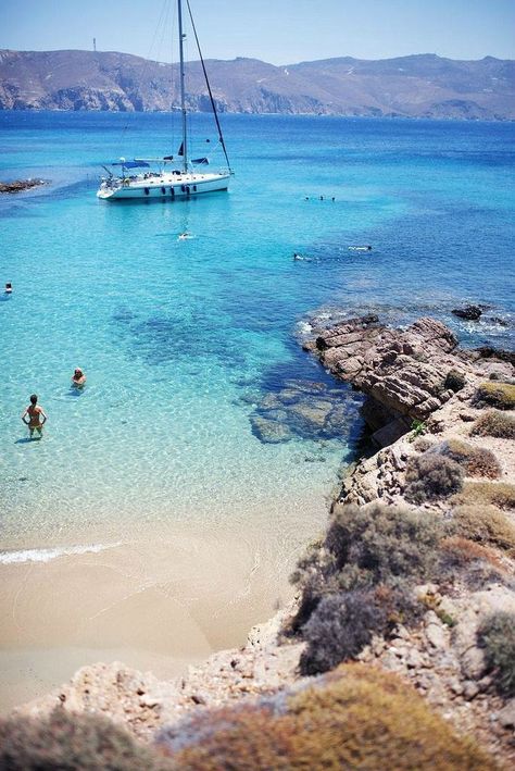 A Beach in Mykonos Greece Grecia Santorini, Mykonos Greece, Voyage Europe, Visiting Greece, Vacation Places, Sailboats, Greece Travel, Travel Inspo, Holiday Destinations