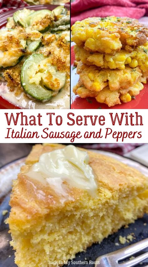 You no longer have to wonder what to serve with sausage and peppers with this long list of tasty side dishes. Try one of the easy sides at your next meal. Side For Sausage And Peppers, Side Dish For Sausage And Peppers, Side Dishes For Italian Sausage, Sides For Italian Sausage Sandwiches, Sides With Italian Sausage, What To Serve With Italian Sausage, Sides With Sausage And Peppers, Sausage And Peppers Sides, Sausage And Peppers Side Dish