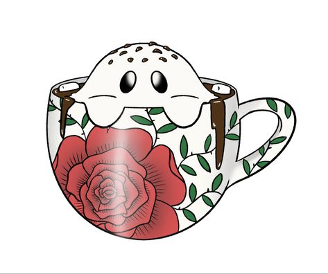 Cute Tea Cup Drawing, Tea Cup Drawing, Ghost Cup, Witchy Tattoos, Teacup Tattoo, Hot Chocolate Cup, Cute Tea Cups, Ghost Coffee, Rose Tea Cup