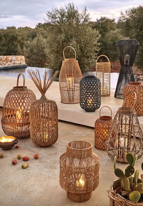 Neutral Tealight boho decor rattan candle wicker lamp wood beige linen Thai Decor, Bali Decor, Bamboo Lantern, Styl Boho, Cafe Interior, Outdoor Design, Trending Decor, Home Deco, Ibiza