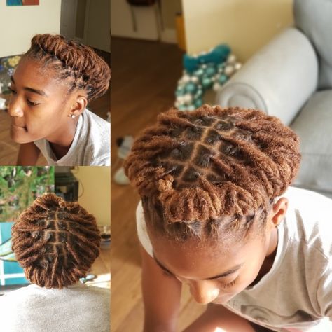 Barrel loc halo  #taybaypics #locdbytay Halo Dread Styles, Halo Braid With Locs, Halo Loc Styles For Women, Halo Loc Styles, Loc Halo, Cute Acrylic Nails For Fall, Trendy Hair Colors For Brunettes, Fall Curly Hair, Barrel Twist Locs Women