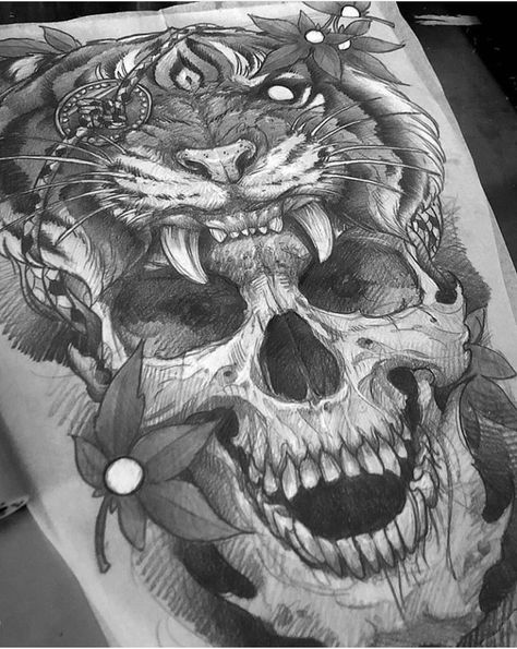 Emmanuel Tattoo, Skull Drawing Sketches, Tibetan Skull, Japanese Hand Tattoos, Tiger Head Tattoo, Chest Tattoo Drawings, Tiger Skull, Girl Face Tattoo, Tiger Tattoo Design