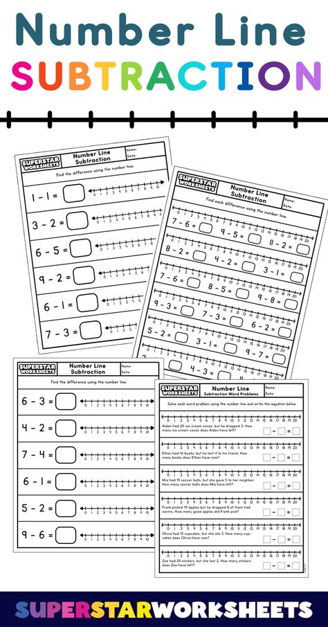 FREE Number Line Subtraction printables! Students will learn subtraction on a number line with these subtraction printables. Subtraction by using a number line will help children visualize numbers. #printable #superstarworksheets #math #subtraction #numbers Number Line Printable Free, Number Line Subtraction, Printable Number Line, Free Math Printables, Subtraction Kindergarten, Free Printable Numbers, Math Subtraction, Numbers Printable, Homeschool Board