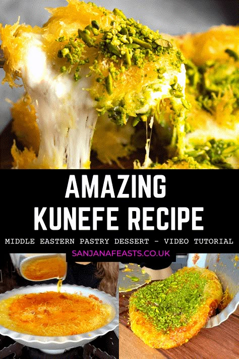 Easy Künefe Recipe | Delicious Knafeh or Kunafa - Middle Eastern Desserts Kunefe Recipe Turkish Dessert, Easy Middle Eastern Desserts, Kunefe Recipe, Knafeh Recipe, Tarator Recipe, Kunafa Recipe, Turkish Recipes Desserts, Lebanese Desserts, Turkish Desserts