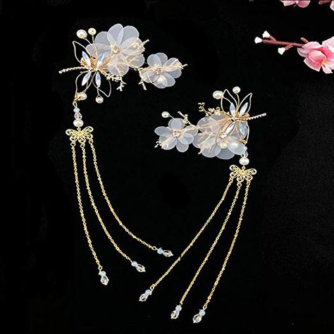 Amazon.com : ChuXing 2 pcs Women Dragonfly Tassel Chinese Hair Accessory Alligator Hair Clips for Hanfu COS Hair Ornaments : Gateway Chinese Accessories Hair, Chinese Hair Pins, Hanfu Hair Accessories, Ancient Chinese Hair Accessories, Chinese Accessories, U Shaped Hair, Chinese Hair Accessories, Elegant Wedding Hair, Chinese Hairstyle