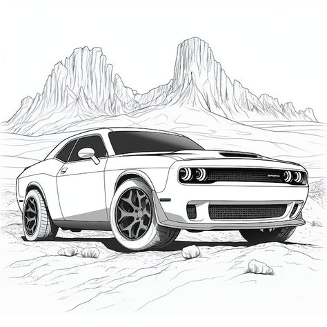 Dodge challenger hellcat standing on a r... | Premium Vector #Freepik #vector #sportscar #fast-car #car-illustration #car-logo Dodge Hellcat Drawing, Dodge Challenger Sketch, Dodge Challenger Art, Dodge Challenger Drawing, Doge Challenger, American Boxer, Chinese Alphabet, Challenger Hellcat, Dodge Charger Hellcat