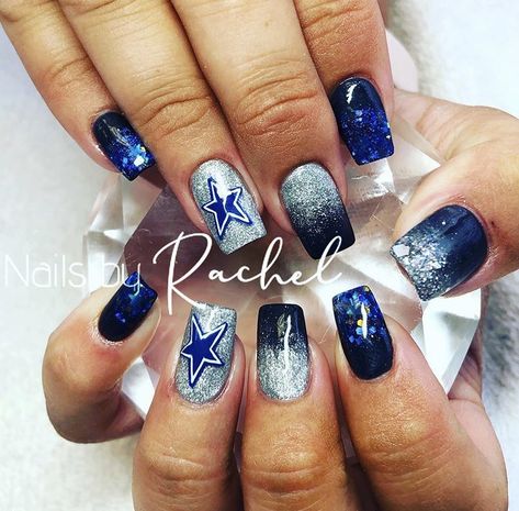 Dallas Cowboys Nail Designs, Cowboys Nails, Dallas Cowboys Nails, Nfl Nails, Football Nail Designs, Ladybug Nails, Cowboy Nails, Football Nails, Gel Nail Art Designs