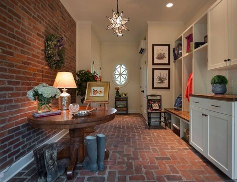 Brick Vinyl Flooring, Brick Floor Mudroom, Entry Farmhouse, Brick Tile Floor, Veneer Flooring, Authentic Farmhouse, Brick Floor, Interior Brick, Brick Look Tile