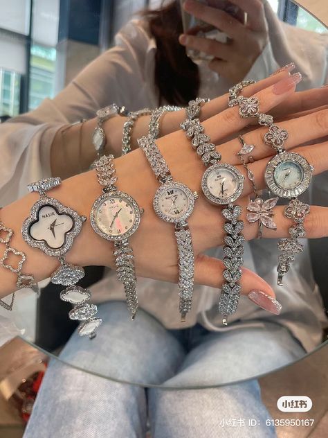 Elegant Silver Watch Accessories With Bling, Elegant Silver Bling Jewelry And Watches, Elegant Luxury Watches With Bling, Sparkly Watches Women, Watches For Women Classy, Trendy Watches Women Fashion, Luxury Diamond Watch For Women, Formal, Womens Designer Watches, Pretty Watches