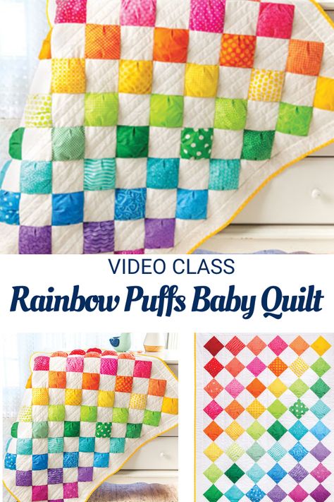 Rainbow Puff Quilt, Rainbow Quilts Ideas Free Pattern, Puff Quilts Ideas, Puff Quilts For Beginners, Baby Girl Quilt Ideas, Rainbow Quilts Ideas, Kids Quilts Ideas, Baby Girl Quilt Patterns, Kids Quilt Patterns