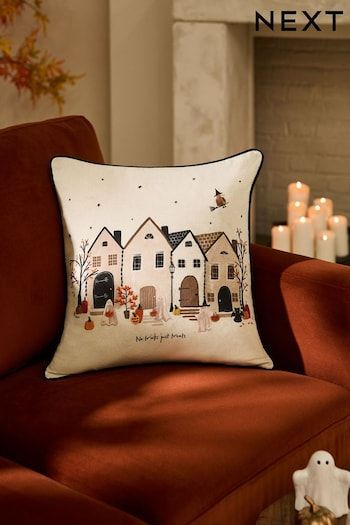 Halloween Cushion, Halloween Scene, Embroidered Details, Bits And Bobs, Printed Design, Spooky Season, Fall Halloween, Halloween Decor, Natural Cotton