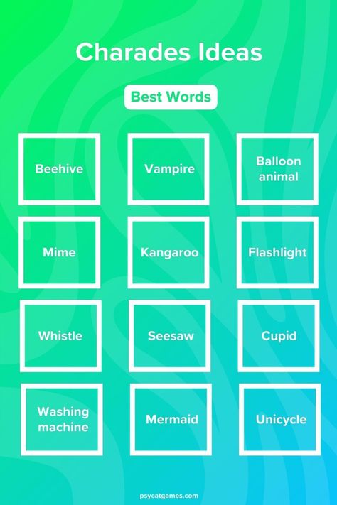 We've curated a list of 1000+ "Charades" ideas to keep your games fresh, exciting, and full of laughter. Whether you're a seasoned player or a newcomer, our guide has something for everyone. Charade Ideas Funny, Charades Words, Halloween Drinking Games, Balloon Words, Guess The Word, Game Start, Group Games, Animal Activities, Learn English Vocabulary