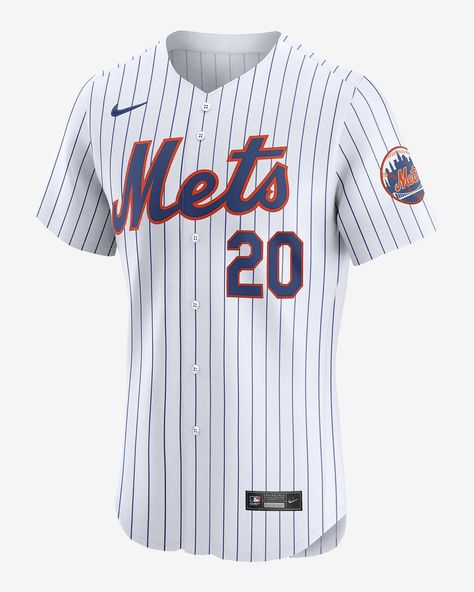 Featuring the official on-field design of the New York Mets, this Pete Alonso Jersey delivers an authentic look with premium player details. The sweat-wicking, stretch mesh fabric helps provide a breathable, comfortable feel on game day. Shown: White Style: 90B0NMHONM9-GR2 Pete Alonso, New York Mets, White Style, Men's Nike, Nike Dri Fit, Mesh Fabric, Game Day, Dri Fit, Mlb