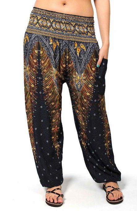 Three Cranes Gallery Women's Peacock Print Smocked Waist Pants Black Southeast Asia Packing List, Southeast Asia Packing, Asia Packing List, Bohemian Wear, Boho Clothes, Harem Pants Women, Peacock Print, Women Yoga, Boho Pants