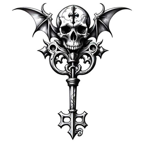 Skeleton Key Tattoo Designs, Skull Key Tattoo, Loco Tattoo, Pretty Skull Tattoos, Wicca Tattoo, Skeleton Key Tattoo, Key Tattoo Designs, Cool Skull Drawings, Lion Forearm Tattoos