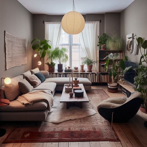 Japanese Lounge Room, Japan Inspired Apartment, Dark Japandi Living Room, Japandi Living Room Green Sofa, Japandi Cottagecore, Modern Living Room Minimal, Earthy Tone Living Room, Moody Japandi, No Tv Living Room