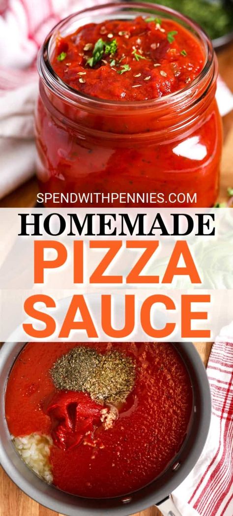 This homemade pizza sauce is quick and easy to prepare and is perfect for freezing. Not just for pizza, it is also great on pasta, as a dipping sauce or even a delicious addition to soups! #spendwithpennies #pizzasauce #homemade #pastasauce #marinara #fromscratch #sauce Pizza Sauce From Scratch, Make Your Own Pizza, Pizza Sauce Recipe, Pizza Sauce Homemade, Spend With Pennies, Pizza Margherita, Pizza Bites, Pizza Recipes Homemade, Favorite Appetizers