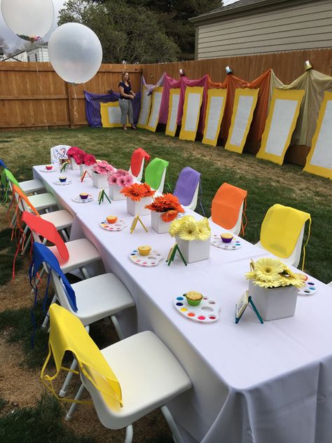 Artist Birthday Party, Kids Art Party, Outdoor Birthday Party, Backyard Art, Art Themed Party, Thanksgiving Crafts For Toddlers, Kids Painting Party, Painting Birthday Party, Kids Backyard