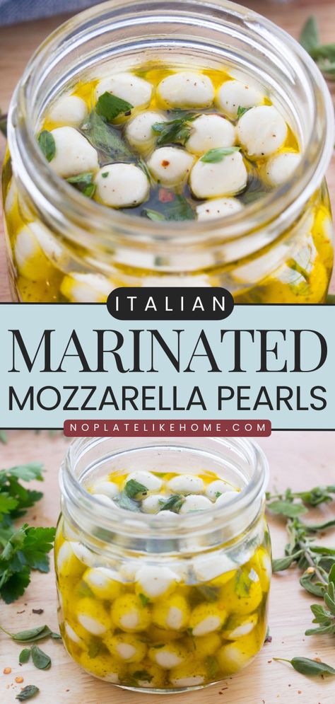 Grab some fresh mozzarella pearls for an easy snack to make ahead! This mozzarella recipe is also a yummy appetizer to add to your antipasto platter. Not only are these marinated mozzarella pearls delicious, but they are also low-carb, vegetarian, and gluten-free! Mozzarella Pearls Salad, Mozzarella Balls In Olive Oil, Marinated Mozzarella Pearls, Things To Make With Fresh Mozzarella, Pearl Mozzarella Recipes, Recipes Using Mozzarella Pearls, Mozzarella Pearls Recipes, Mozzarella Marinated, Antipasti Recipes