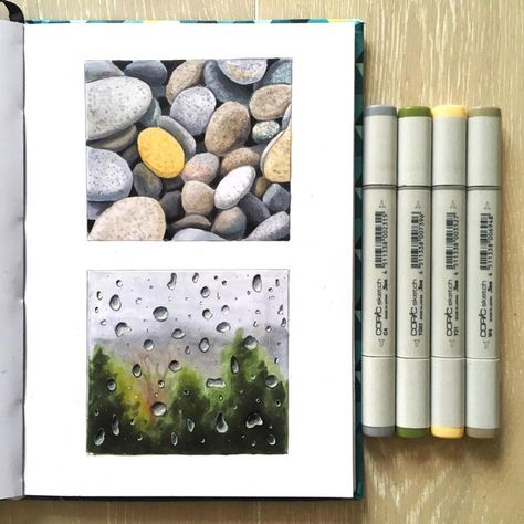 Copic Marker Sketch, Copic Marker Art Ideas, Copic Markers Aesthetic, Ohuhu Markers Art Ideas, Alcohol Markers Architecture, Alcohol Marker Art, Alcohol Marker Drawings, Alcohol Marker Product Sketch, Nature Alcohol Markers