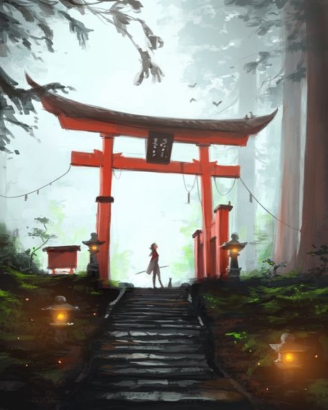 Tori Gate, Sam Yang, Japanese Gate, Shrines Art, Japanese Shrine, Japan Architecture, Torii Gate, Japanese Temple, Morning Commute