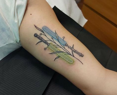 Lightsaber Tattoos, Saber Tattoo, Lightsaber Tattoo, Real Lightsaber, Darth Vader Tattoo, The Way Movie, Blue Lightsaber, Couples Tattoo, C Tattoo