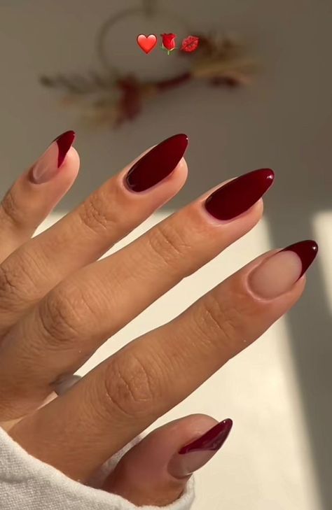 Looking for a way to elevate your manicure? Look no further than these stunning red French tip nails for this christmas! Prepare to be dazzled! Nails Ideas Winter, Red French Tip Nails, Christmas Nails Ideas, Red French Tip, Winter Nail Art Designs, Nail Shades, Dark Red Nails, Festive Manicure, Maroon Nails