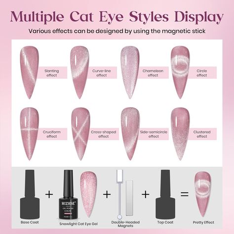 MIZHSE Cat Eye Gel Nail Polish with Magnet Stick Smoothies Wide Cat's Eye Magnetic Gel Nail Polish Soak Off UV LED Ideal for Nail Art Design : Amazon.co.uk: Beauty Uv Nail Polish, Cat Eye Nails Polish, Magnetic Nail Polish, Gel Nail Polish Colors, Eye Nail Art, Cat Eye Gel Polish, Manicure Nail Designs, Gel Nail Extensions, Magnetic Nails