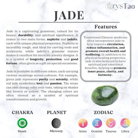 Discover the mystical properties of Jade, a powerful gemstone revered for its protective qualities and healing energy. Explore the history and lore of this ancient stone, and learn how to use Jade in meditation, energy healing, and chakra balancing. Discover care tips to keep your Jade looking its best. #Jade #HealingStone #ProtectiveEnergy #CrystalHealing #ChakraBalancing #Metaphysical #SpiritualJourney #EnergyHealing #Meditation #NaturalBeauty 35th Anniversary Ideas, Jade Properties, Jade Meaning, Natural Philosophy, Crystals For Manifestation, Ancient Stone, Magick Book, Jade Crystal, Cleansing Crystals