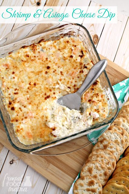 This bold & oh so cheesy Shrimp & Asiago Cheese Dip is served warm from the oven and is sure to become the star of your next holiday party or get-together. Asiago Cheese Dip, Artichoke Asiago Dip, Asiago Dip, Cheesy Shrimp, Goat Cheese Dip, Awesome Appetizers, Baked Goat Cheese, Shrimp Dip, Cheesy Dip