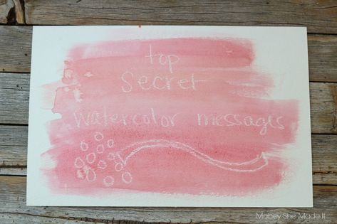 15 minute Secret Watercolor Messages | Mabey She Made It | #kidscrafts #watercolor #watercolorresist Detective Crafts, Disappearing Ink, Secret Notes, Spy Party, Secret Pal, Spy Kids, Girl Scout Ideas, Summer Fun List, Craft Day