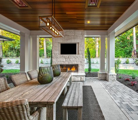 Medina | Custom Home - Contemporary - Patio - Seattle - by John Buchan Homes | Houzz Barbacoa Jardin, Patio Remodel, Outdoor Fireplace Designs, Outdoor Fireplace Patio, Contemporary Patio, Patio Fireplace, Backyard Pavilion, Outdoor Living Rooms, Outdoor Kitchen Design Layout