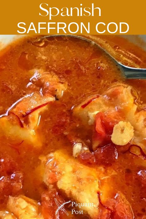 Saffron Fish Recipes, Cod Fish Stew Recipe, Spanish Saffron Recipes, Spanish Seafood Recipes, Spanish Cod Fish Recipes, Recipes Using Saffron, Sable Fish Recipes, Spanish Fish Recipes, Cataplana Recipes