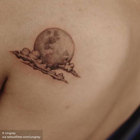 Cloudy full moon Cloudy Moon Tattoo, Moon Tattoo With Clouds, Cloud Moon Tattoo, Cloud And Moon Tattoo, Moon And Cloud Tattoo, Detailed Moon Tattoo Designs, Moon Clouds Tattoo, Moon In Clouds Tattoo, Moon Behind Clouds Tattoo