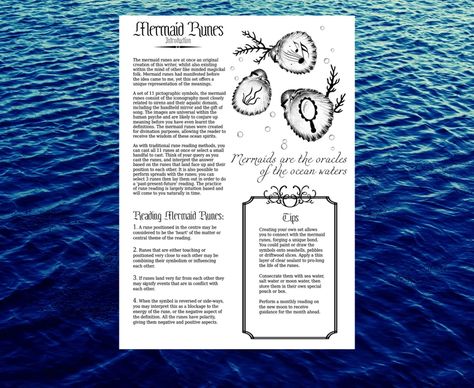 Mermaid Runes Sea Witch Book of Shadows Pages Printable - Etsy Czech Republic Sea Witch Book, Witch Book Of Shadows, Book Of Shadows Pdf, Book Of Shadows Pages, Mermaid Magic, Witch Books, Baby Witch, Sea Witch, Printable Books