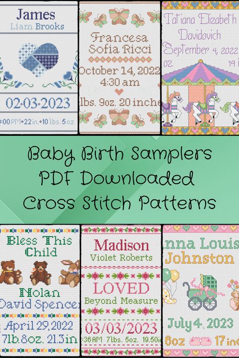 baby birth samplers baby girls and boys pdf downloaded cross stitch patterns Birth Sampler, Number Chart, Butterflies Flowers, Edmonton Alberta, Baby Birth, Cross Stitching, Baby Names, Cross Stitch Patterns