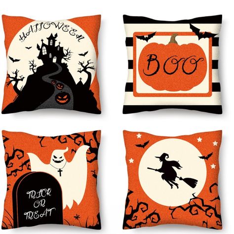 Halloween Pillow Covers 18x18 4pcs Pumpkin Witch Hat Linen Throw Pillow Covers Decoration For Halloween Decor (Orange & Black) Decoupage On Canvas, Pumpkin Witch Hat, Martha Stewart Halloween, Decoration For Halloween, Metal Flower Pots, Halloween Pillows Covers, Halloween Pillow, Tapestry Pillow, Wood Book