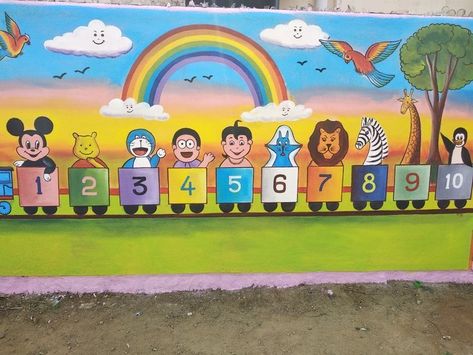 Wall Painting Ideas For Classroom, Kindergarten Wall Painting Ideas, Wall Painting For Preschool, Kindergarten Classroom Wall Painting, Preschool Wall Decoration, Preschool Wall Decoration Ideas, School Wall Art Ideas Classroom, Primary School Wall Painting Ideas, Classroom Walls Paint