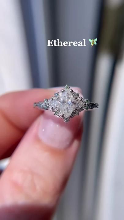 Mystical Engagement Ring Silver, Ethereal Rings Aesthetic, Dreamy Wedding Rings, Fairy Style Wedding Ring, Crystal Wedding Rings Silver, Silver Moissanite Ring, Faerie Wedding Ring, Fairy Wedding Rings Silver, Bookish Engagement Ring