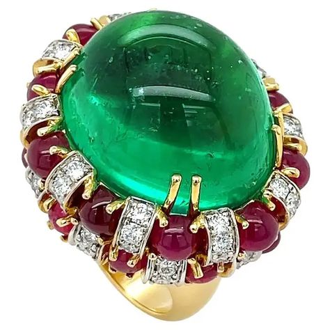 Colombian Emerald, Ruby and Diamond Ring For Sale at 1stDibs | colombian emeralds, colombian ruby, rich magro Colombian Emerald Ring, Ruby And Diamond Ring, Platinum Diamond Rings, Emerald Diamond Ring, Colombian Emeralds, Cabochon Ring, 18k Yellow Gold Ring, Fine Jewels, Emerald Jewelry